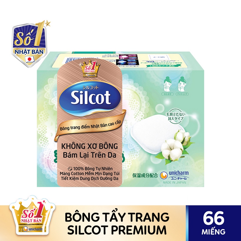 Bộ 5 Hộp bông tẩy trang cao cấp Silcot Premium 66 miếng/hộp "