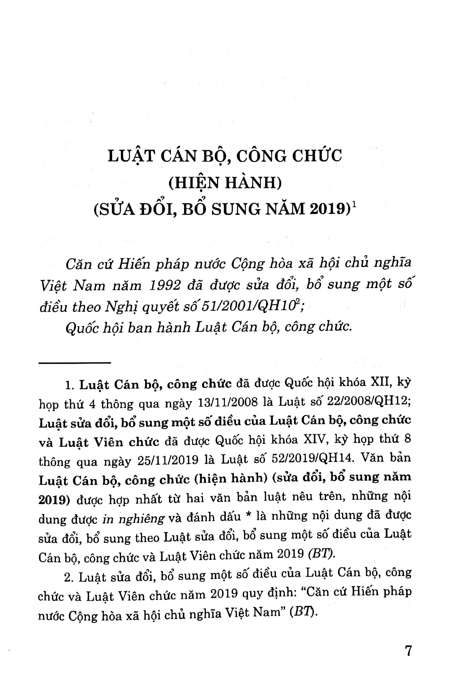 Luật Cán Bộ, Công Chức (Hiện Hành) (Sửa Đổi, Bổ Sung Năm 2019)