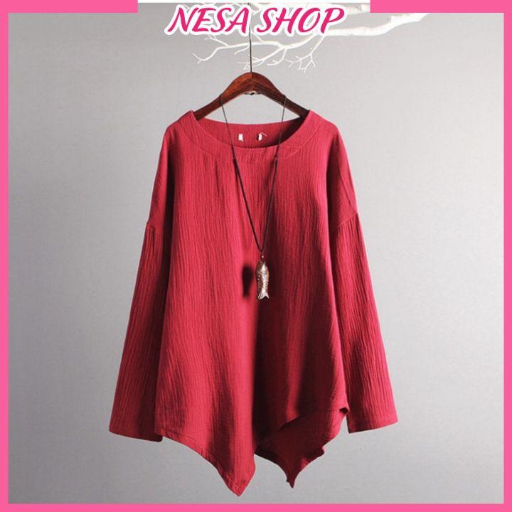 Áo kiểu nữ đẹp NeSa Shop, áo nữ áo kiểu, chất liệu Đũi trơn loại 1, áo kiểu Tà Nhọn phong cách Hàn Quốc AKH.44