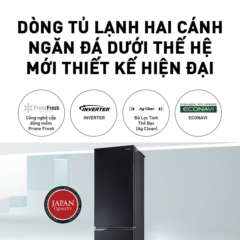 Tủ Lạnh 2 Cánh Panasonic 322 Lít NR-BC360QKVN ngăn đá dưới - Ngăn đông mềm chuẩn - Hàng chính hãng