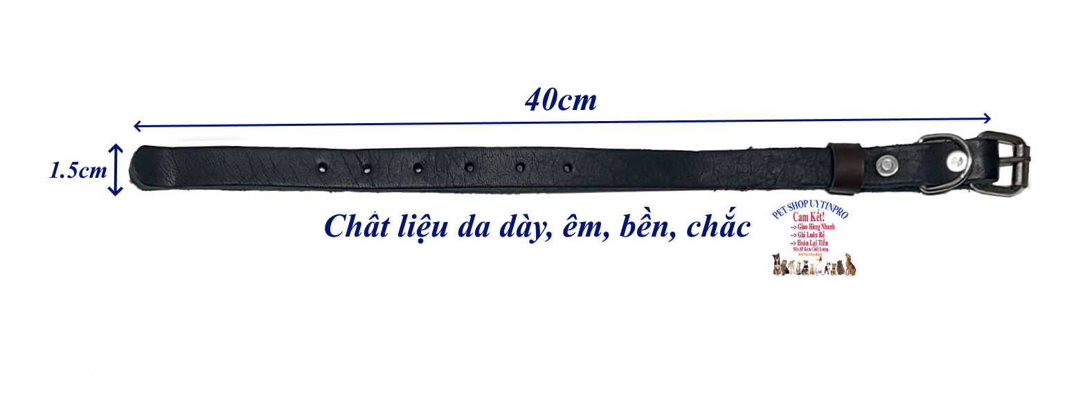 Vòng cổ da cho Chó Mèo từ 5kg đến 15kg Bản rộng 1.5cm Chất liệu da mềm dẻo, bền đẹp, Chắc chắn, An toàn cho Thú cưng