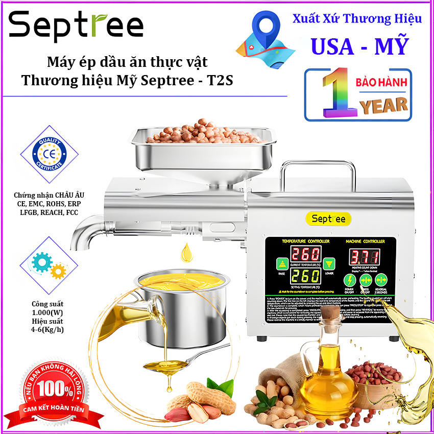 Máy ép dầu ăn thực vật chuyên dụng, dùng trong gia đình. Thương hiệu Mỹ cao cấp Septree - T2S -  HÀNG CHÍNH HÃNG