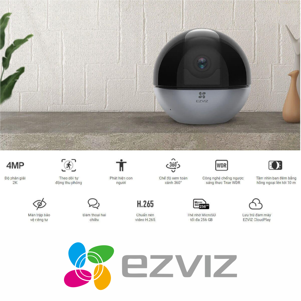 Camera WI-FI EZVIZ C6W 4MP, Độ Phân Giải 2K, Chống Ngược Sáng True WDR, Đàm Thoại 2 Chiều, Tự Động Thu Phóng Chuyển Động, Hồng Ngoại Đêm 10m - Hàng Chính Hãng