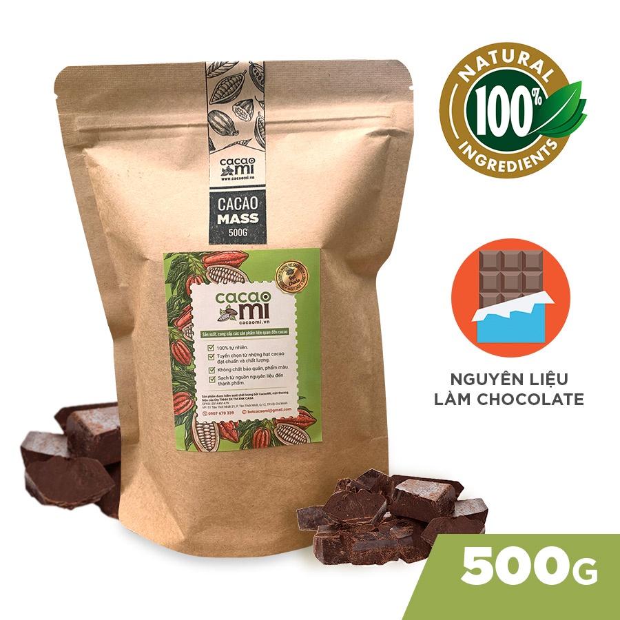 Cacao mass CacaoMi nguyên liệu làm sô cô la handmade từ hạt ca cao 100% nguyên chất không đường giàu dinh dưỡng 500g