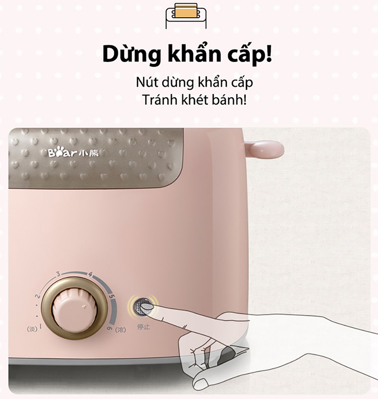 Lò / Máy Nướng Bánh Mì Bear Công Suất 680W Với 2 Khe Nướng, 6 Cấp Độ - Hàng Chính Hãng