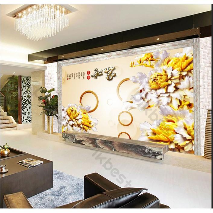 Tranh dán tường Hoa mẫu đơn chạm khắc nghệ thuật, tranh dán tường 3d hiện đại MS635928