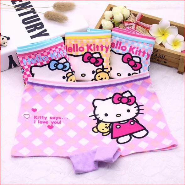 Set 4 chiếc quần chip đùi bé gái họa tiết chú mèo dễ thương, quần chip 100% cotton