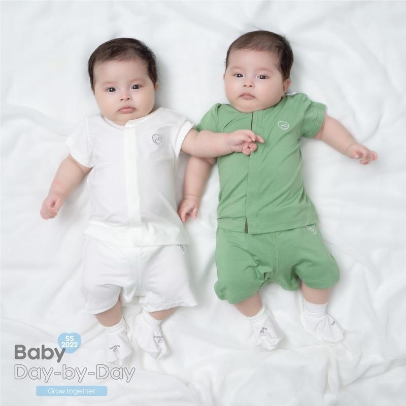 Bộ cộc tay Cài giữa sợi tre Bambus BU cho bé từ 3M đến 12M
