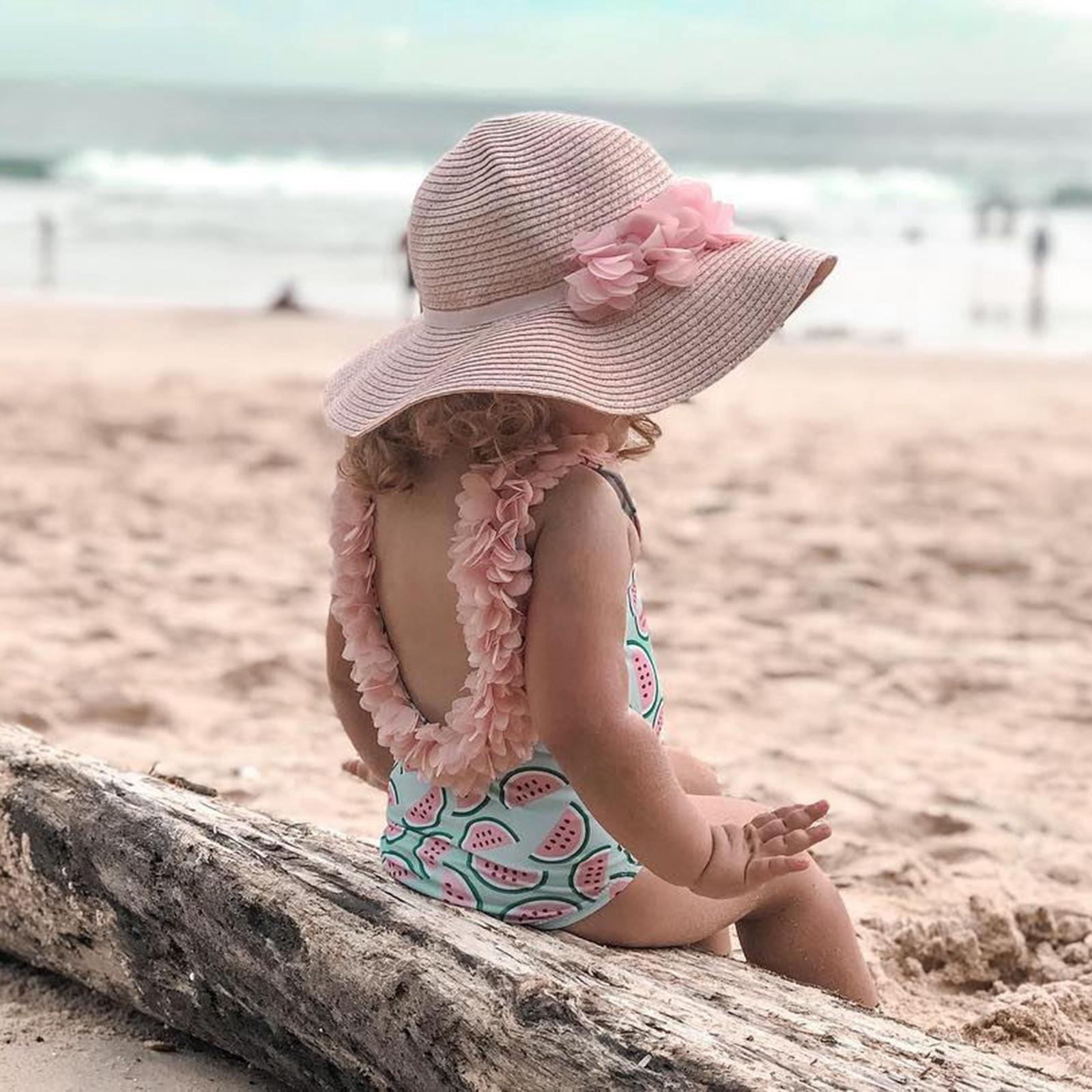 One-Piece Baby Girl Swimsuit Watermelon 6-24 Months 2-4 Years Infant Toddler Swimwear Bikini Bathing Suit with Floral Decorative V Neck