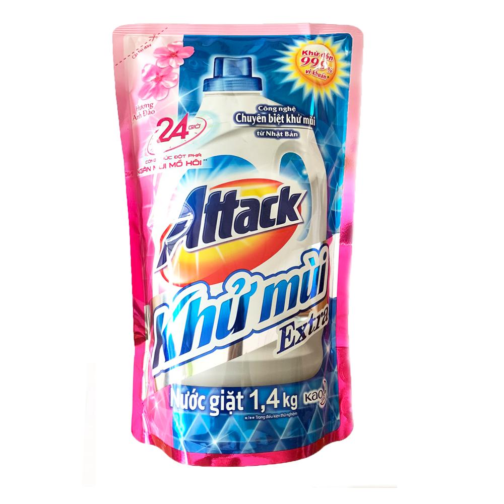 Combo Mix  2 Túi Nước Giặt Attack Khử Mùi Extra Hương Hoa 1.4L (1.4L x 2)