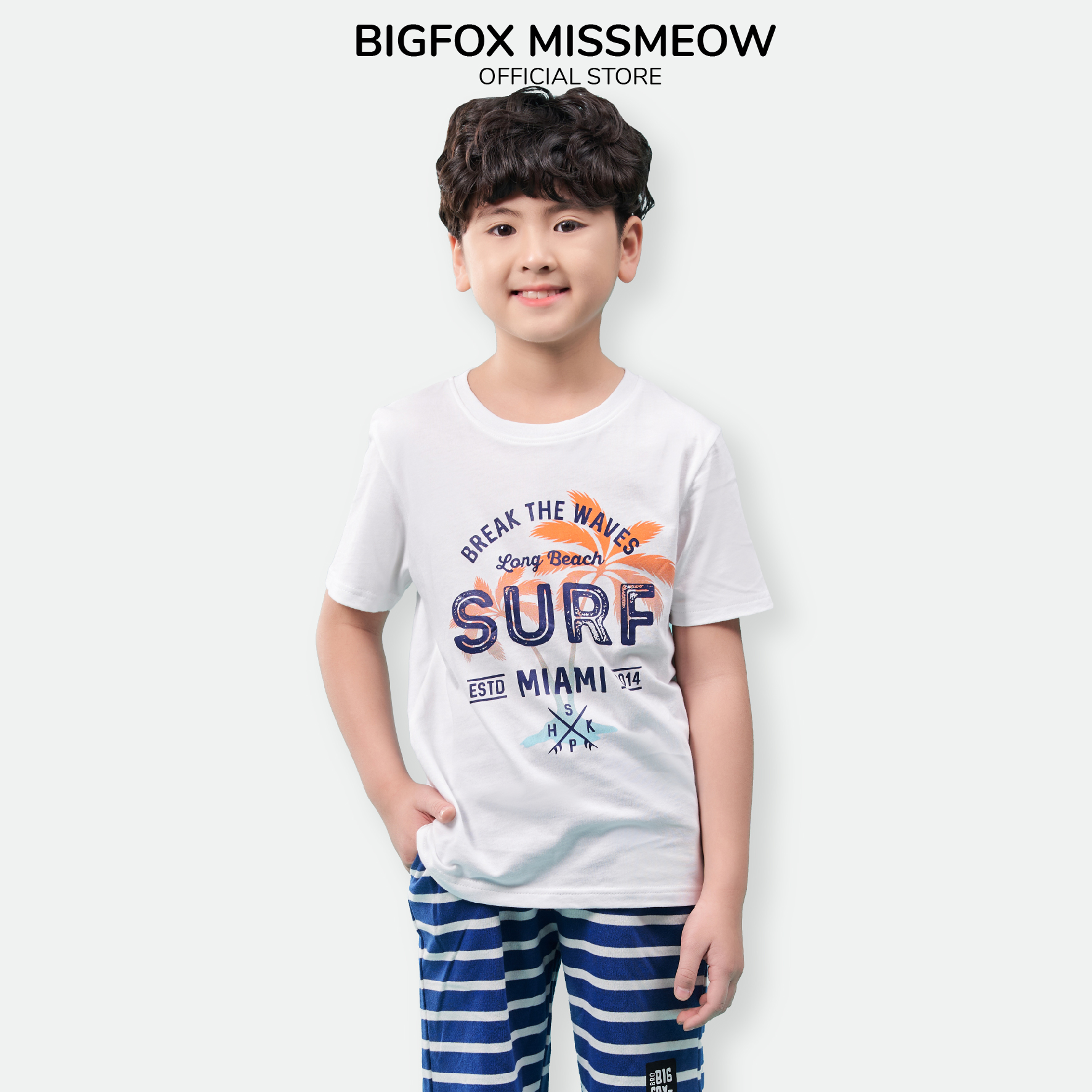 Áo thun bé trai BIGFOX - MISS MEOW size đại, áo cho bé chất cotton phong cách Âu Mỹ in SURF MIAMI 11 - 40 kg QATE