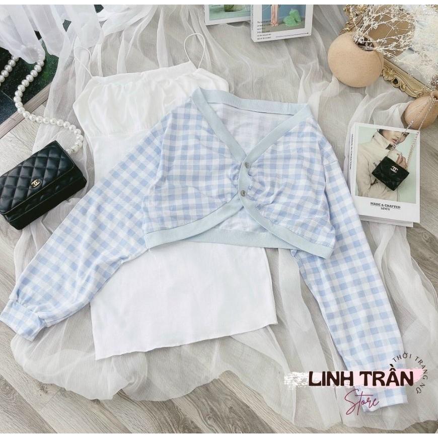 Sét Đầm 2 Dây Mix Áo Khoác Tay Dơi Váy 2 Dây Dáng Ôm Mix Áo Tay Dơi Linh Trần Store