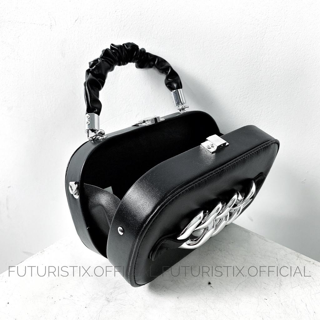 Túi xách hộp da phối xích siêu sang chảnh, Túi xách cầm tay FuturistiX PK330