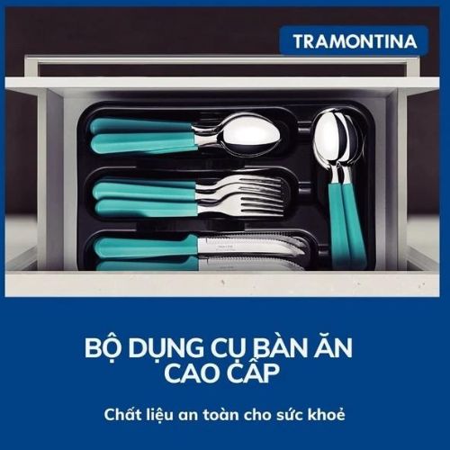 Bộ Dao Thìa Dĩa Bàn Ăn TULUM 25 Món (6 Thìa To, 6 Thìa Nhỏ, 6 Dĩa/Nĩa, 6 Dao, 1 Khay Nhựa) Cán Nhựa PP Kèm Khay Nhựa Tramontina 23299 Sản Xuất Tại Brazil - Nhiều Màu - Hàng Chính Hãng