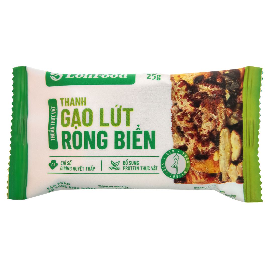 Ngũ cốc dinh dưỡng Gạo Lứt Rong Biển (10 thanh * 25g/ Hộp), Thanh ngũ cốc thuần thực vật; bổ sung protein, giúp giảm cân