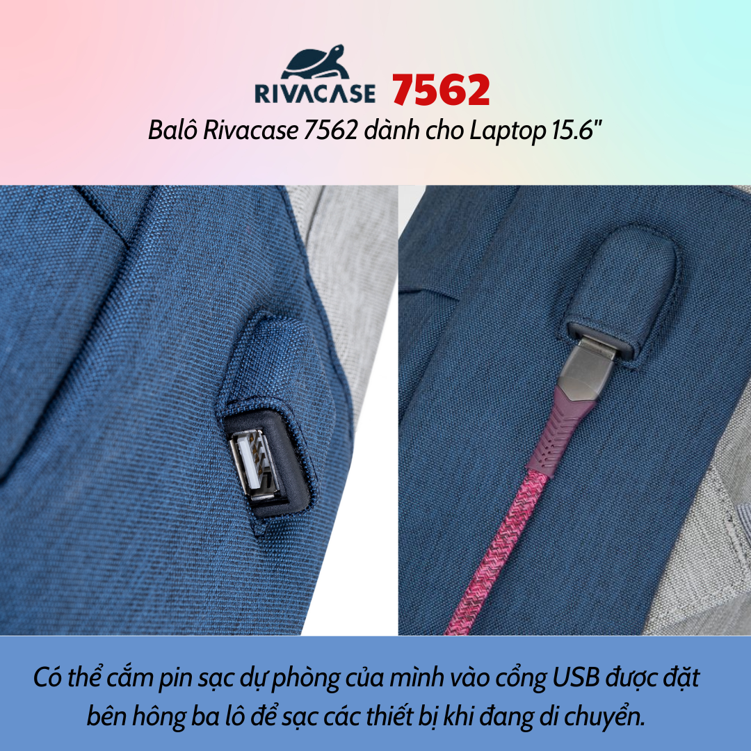 Balô Rivacase 7562 Để Vừa Laptop 15.6&quot; - Bảo Hành 24 Tháng - Hàng Chính Hãng