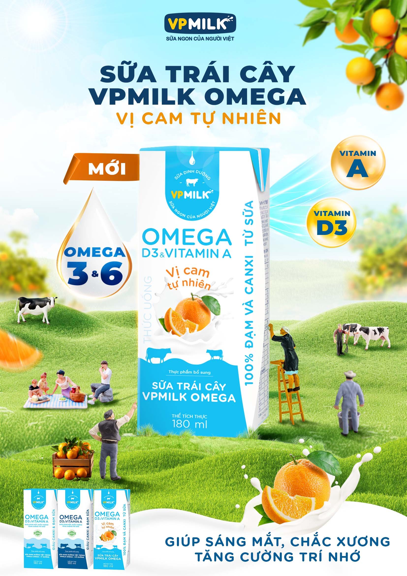 Sữa trái cây VPMILK Omega vị CAM tự nhiên cho bé trên 1 tuổi hộp 110ml (Thùng 48 hộp)