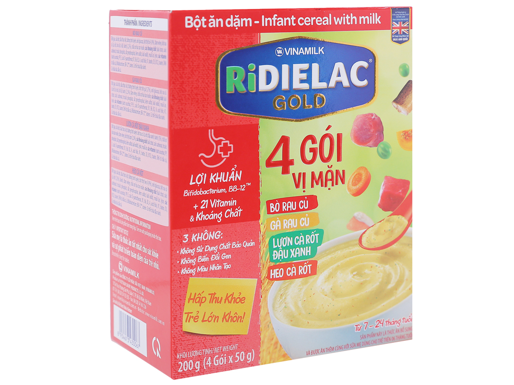 Bột ăn dặm Ridielac Gold 4 gói vị mặn hộp 200g (7 - 24 tháng)