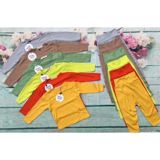 Bộ Minky Mom thun lạnh dài tay quần cạp cao mềm mịn mát cho bé SIZE 5-18kg ( không kèm nón tai thỏ)