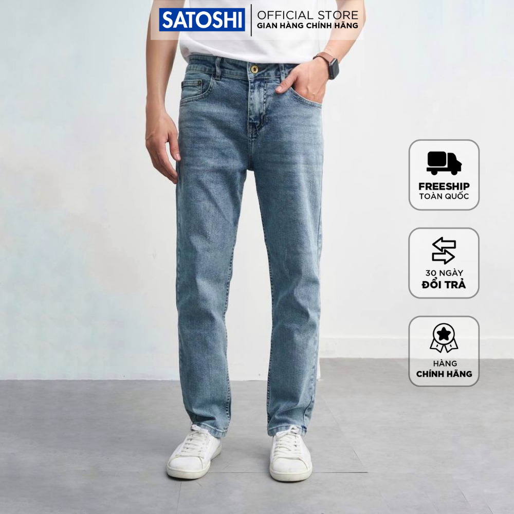 Quần jean nam SATOSHI SAQJ67 xanh wash form slimfit , phong cách trẻ trung, năng động