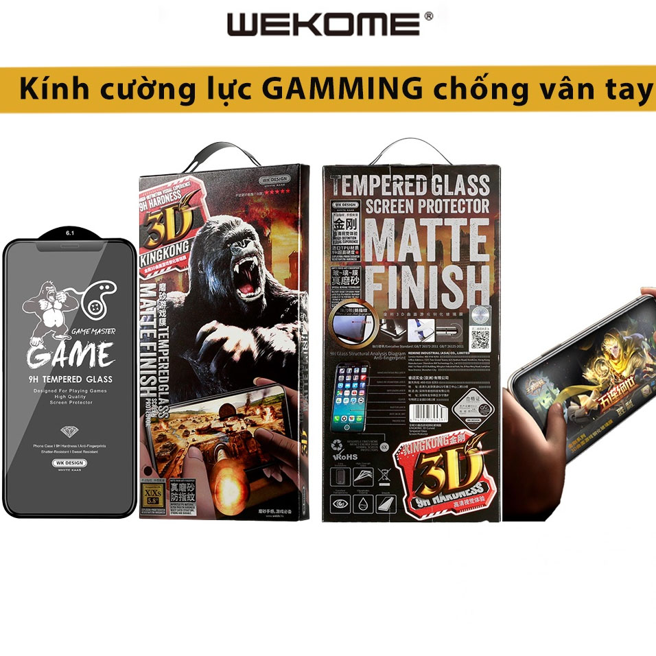 Kính Cường lực KingKong Nhám AG Chống vân tay mồ hôi chơi Game Hàng Nhập Khẩu WEKOME 030 Iphone 7 8 Plus X Xs Max 11 12 13 14 Pro Max