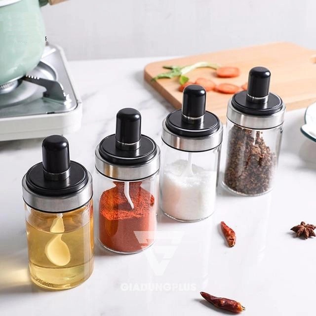 [COMBO 2] Hũ đựng gia vị thuỷ tinh Cao Cấp - Lọ gia vị kèm muỗng - Lọ đựng gia vị 250ml- HENRYSA