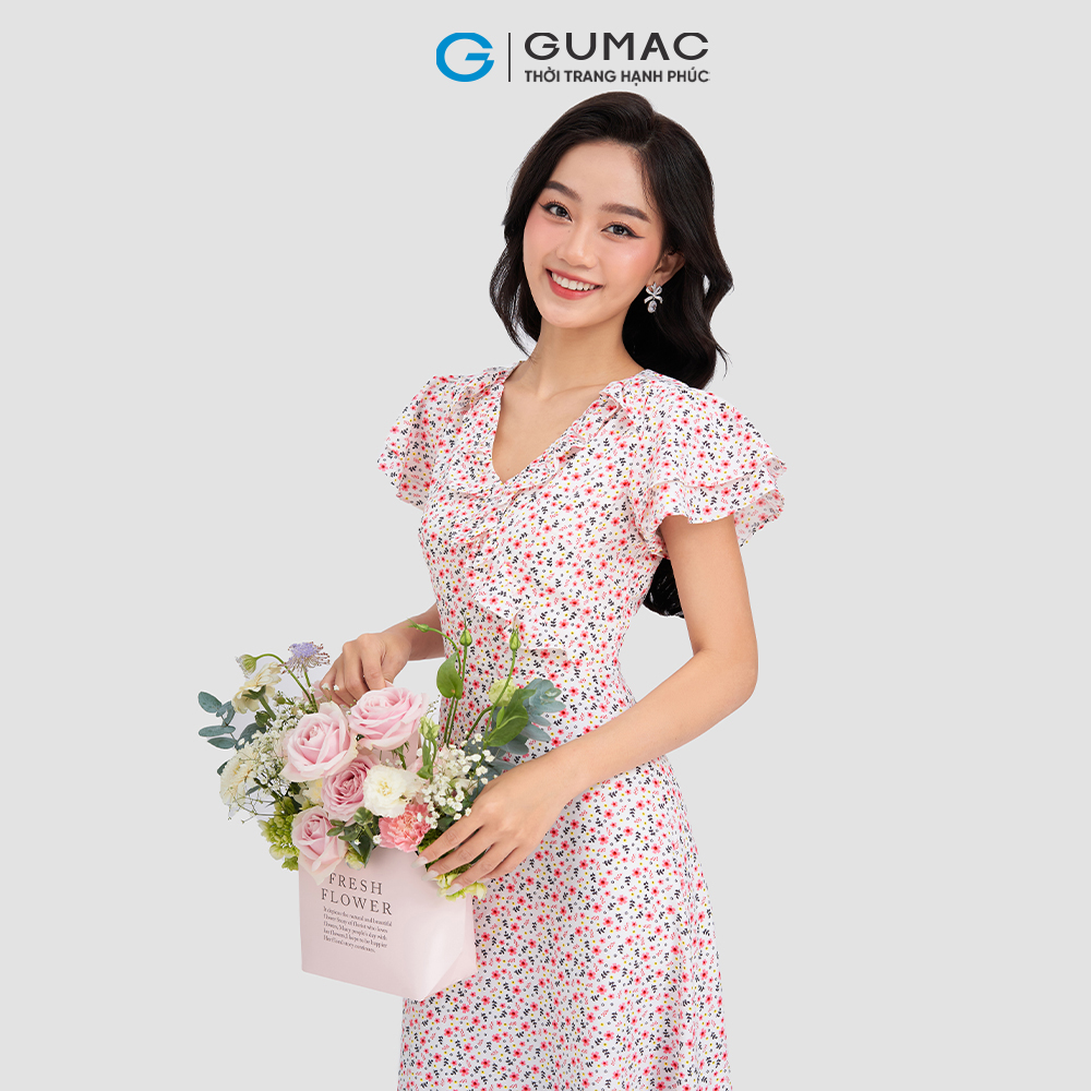 Đầm hoa nhí nữ phối bèo GUMAC DD03049