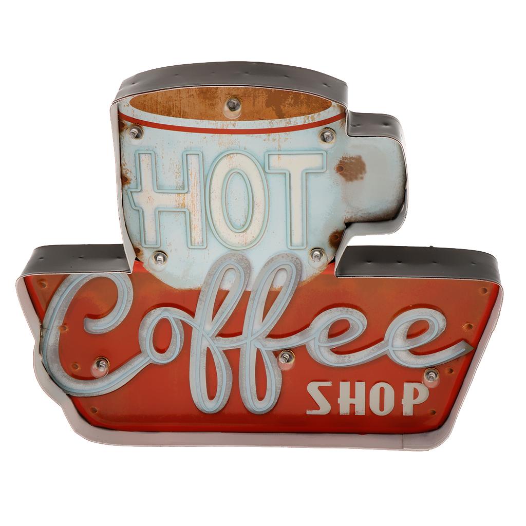 3D Metal Tin Sign Coffee Plaque LED Light Box Cafe Pub Bar