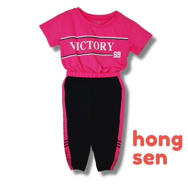 Đồ bộ bé gái mẫu Victory 69 cho bé từ 1-7 tuổi chất liệu cotton 100% co giãn 4 chiều bộ thể thao croptop