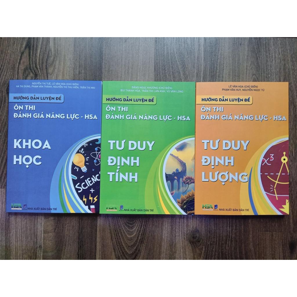 Sách - Combo 3 cuốn Hướng dẫn luyện đề ôn thi Đánh giá năng lực - HSA ( Khoa Học + Tư duy định lượng + Định Tính )