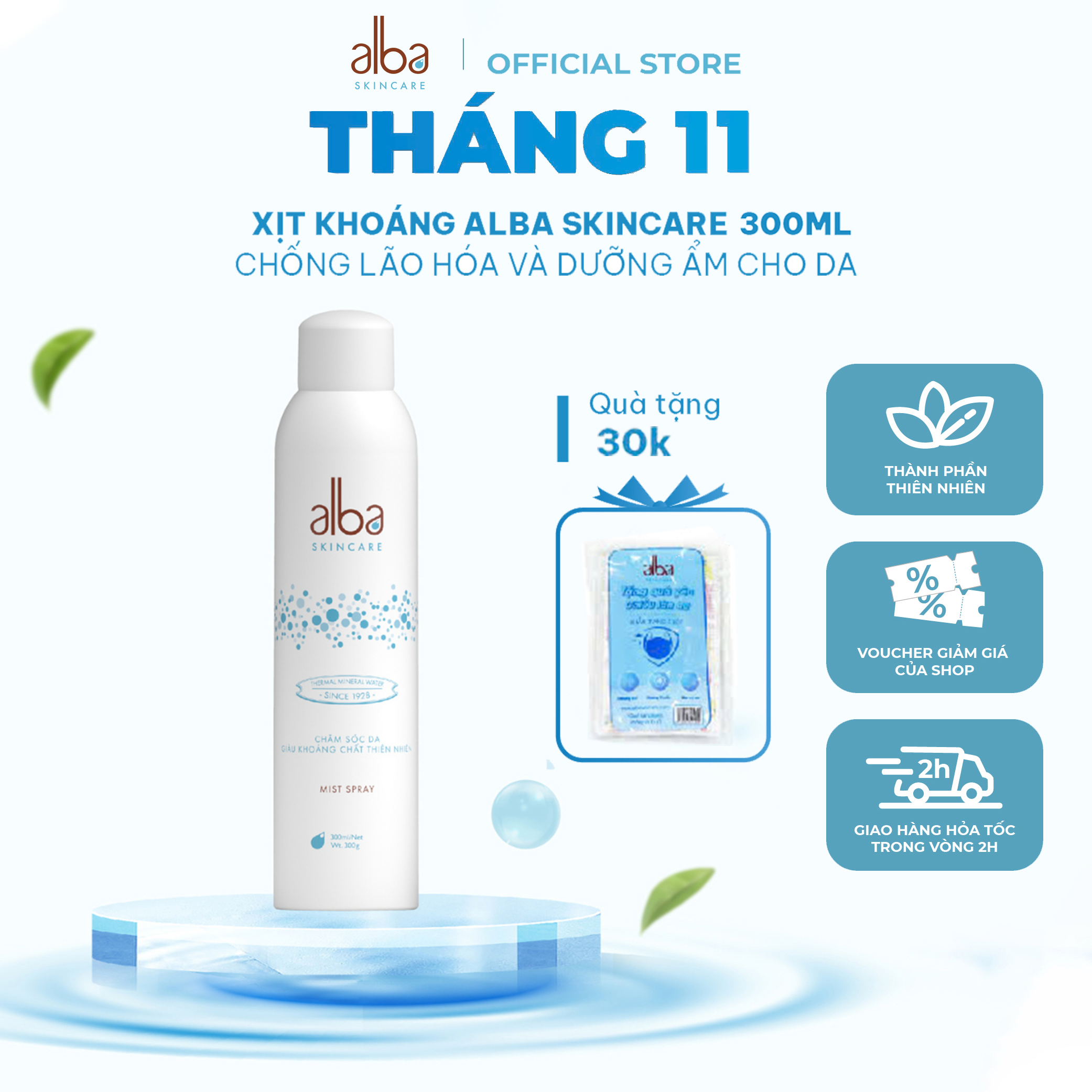 Xịt Khoáng ALBA SKINCARE Chống Lão Hóa Và Dưỡng Ẩm Cho Da 300ML