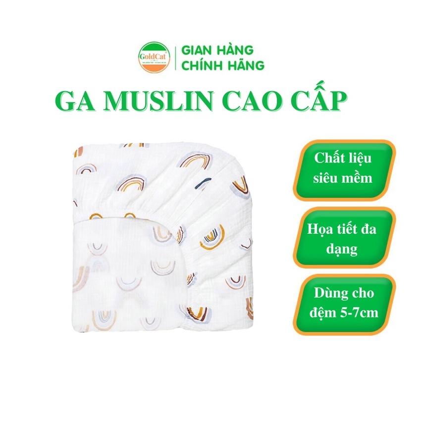 Ga Vải Bọc Đệm Cũi Cho Bé, Chất Liệu vải muslin, Mềm Mịn Thoáng Mát, Viền Chun Ôm Đệm, Kích Thước Đa Dạng