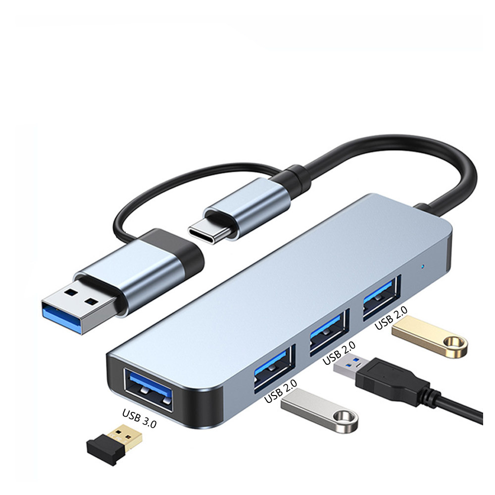 Hub Chuyển Đổi 2 Đầu Hub USB USB 3.0 Và Hub Type C Kết Hợp, Tích Hợp 2 Đầu TypeC Và USB 3.0 To 4 Cổng USB 3.0 Tốc Độ Cao, Kết Nối Đa Năng Cho Macbook, Laptop, Máy Tính, Bàn Phím, Chuột, Máy In, Điện Thoại – Hàng Chính Hãng