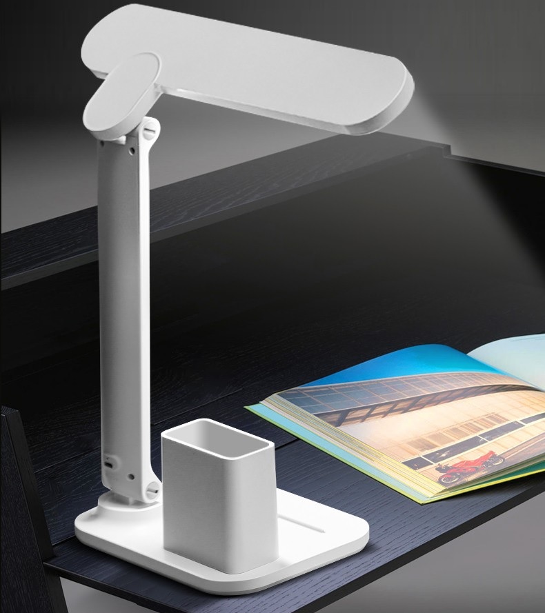 Đèn led để bàn học tích điện W6072GB có kệ đựng bút, điện thoại với 3 chế độ sáng bảo vệ mắt chống cận thị
