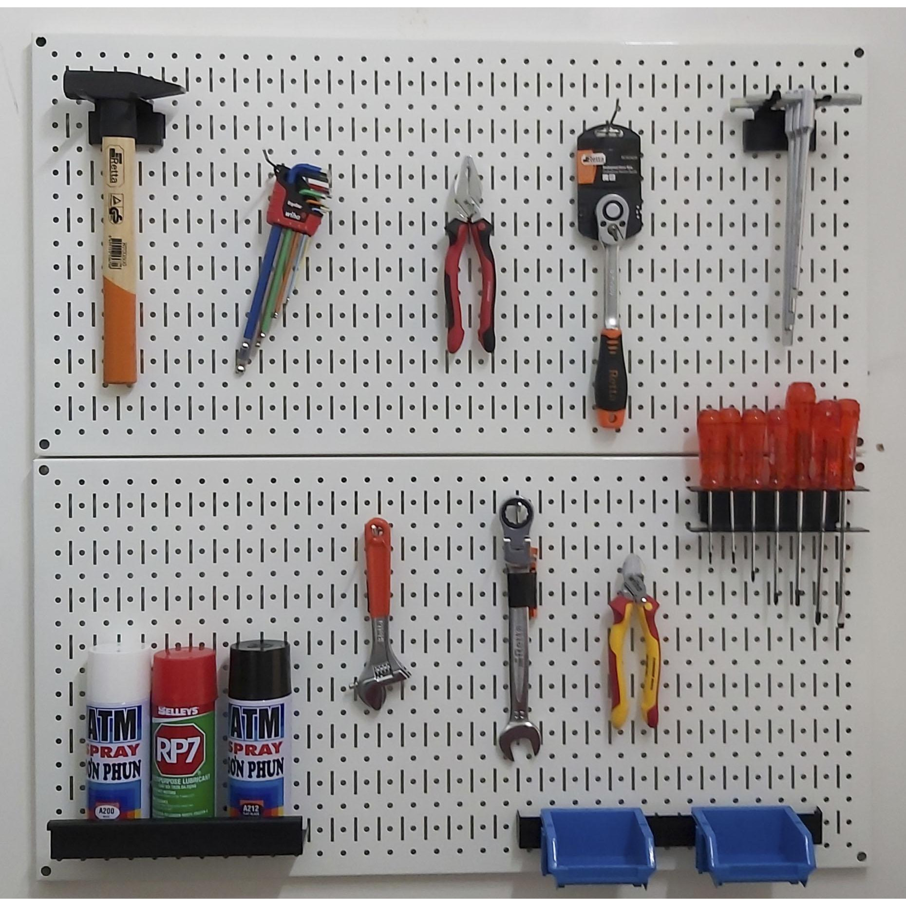 Tấm lưới pegboard đôi màu trắng kèm phụ kiện treo tường - 2 tấm