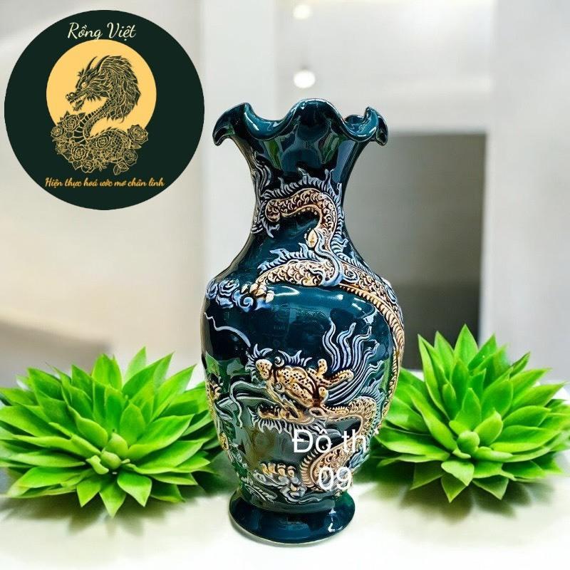 Bộ đồ thờ đắp nổi men xanh RỒNG VIỆT, Hoạ tiết tinh xảo Hàng Kỹ, Đồ Thờ Bát Tràng chính hãƞg