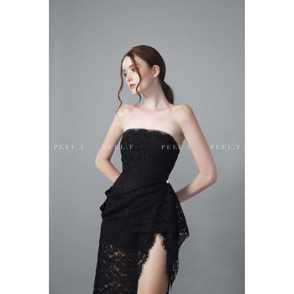 PEEL.T - Đầm ren Leila trắng đen xẻ tà sang trọng tinh tế đi chơi, dự tiệc, công sở