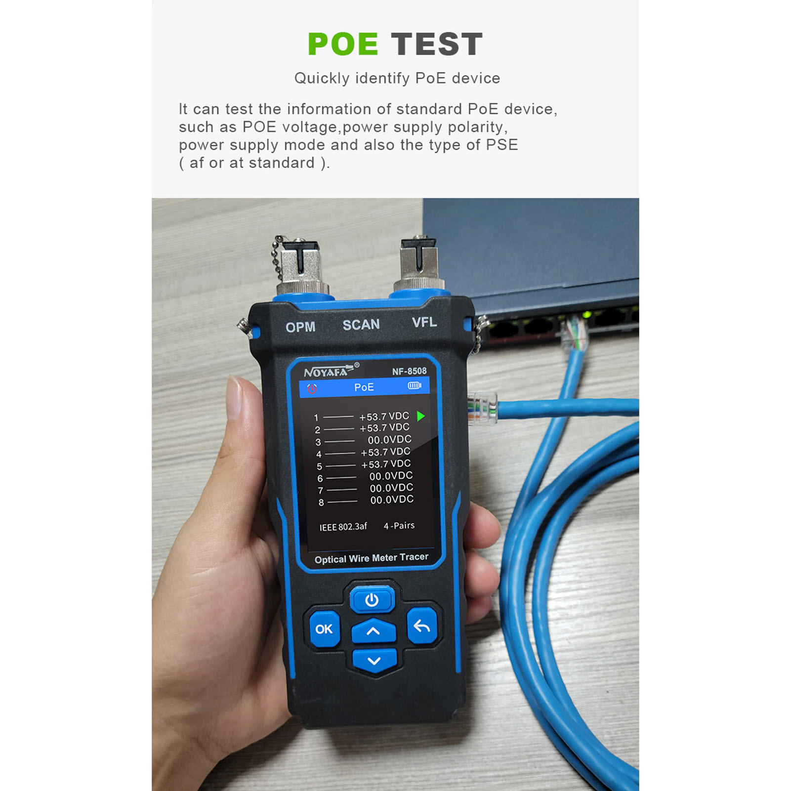 Noyafa NF-8508 Máy Test Mạng Đa Năng 9 Trong 1. NF-8508 9 in 1 Multifunctional Network Cable Tester Optical Wire Tracer Optical Fiber Power Meter NCV Function Li-ion Battery USB Charge LED Light - Hàng Chính Hãng