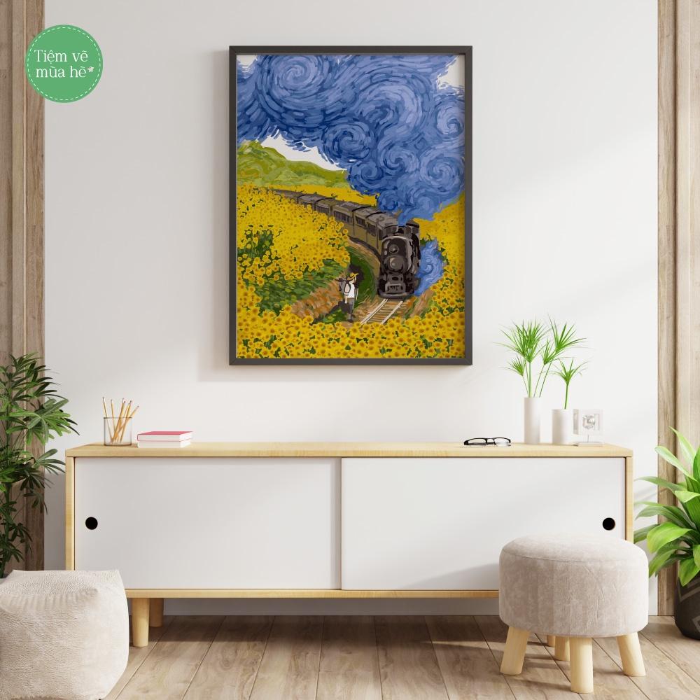 Tranh tô màu theo số - Đoàn tàu hoa hướng dương đã căng khung 40x50cm