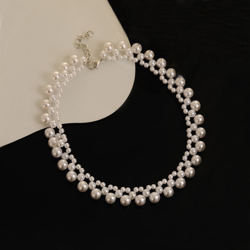 Dây chuyền vòng cổ ngọc trai nhiều tầng chuỗi hạt sáng bóng sang chảnh hand made thủ công sáng tạo phong cách Hàn Quốc