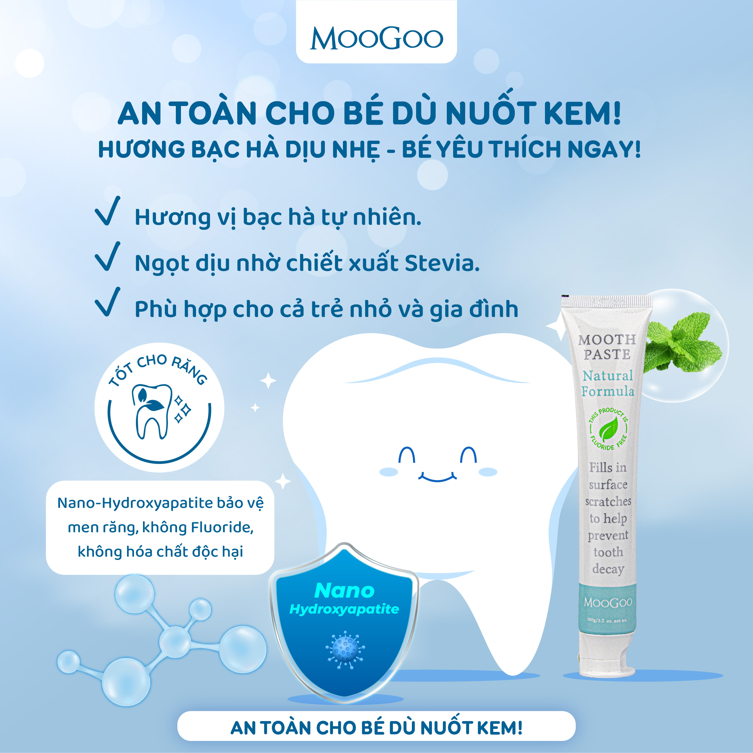 Kem đánh răng cho bé MooGoo thuần chay hương bạc hà100g
