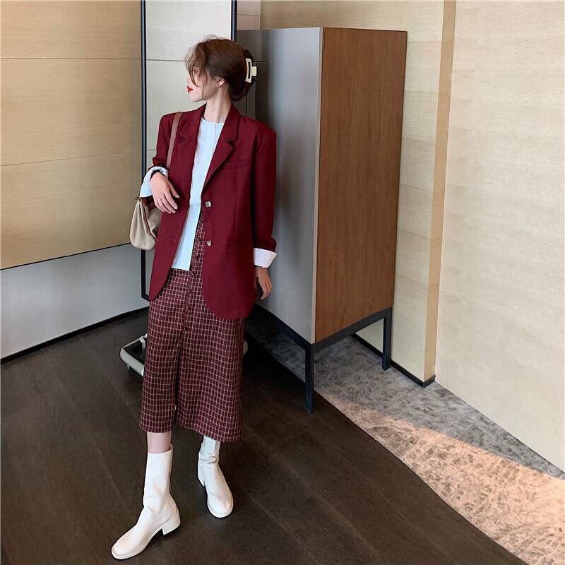 Áo Vest Blazer Nữ màu đỏ phong cách ulzzang Hàn Quốc