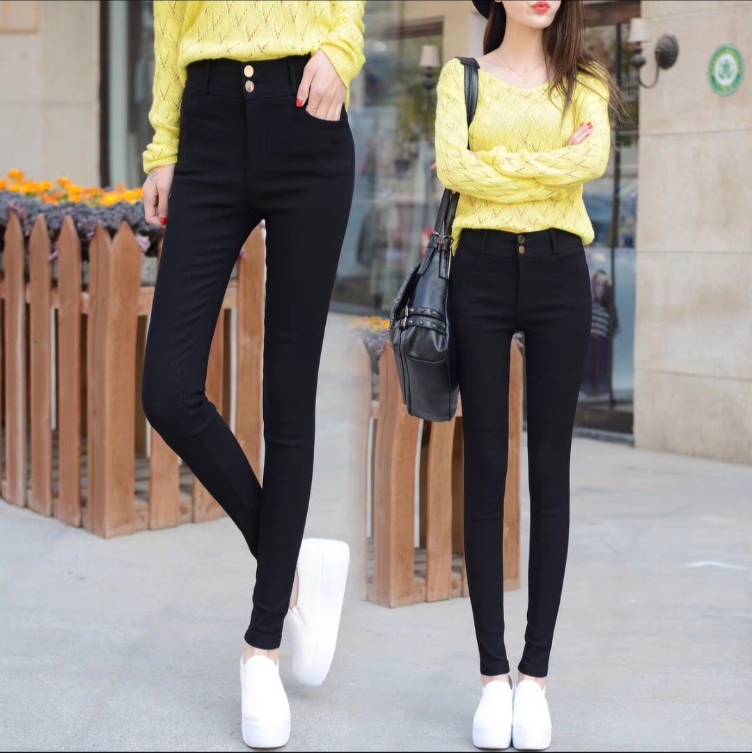 Quần Tregging Kaki Dài Nữ Co Giãn Mạnh Siêu Xinh Màu Đen Lưng Cao 2 Nút