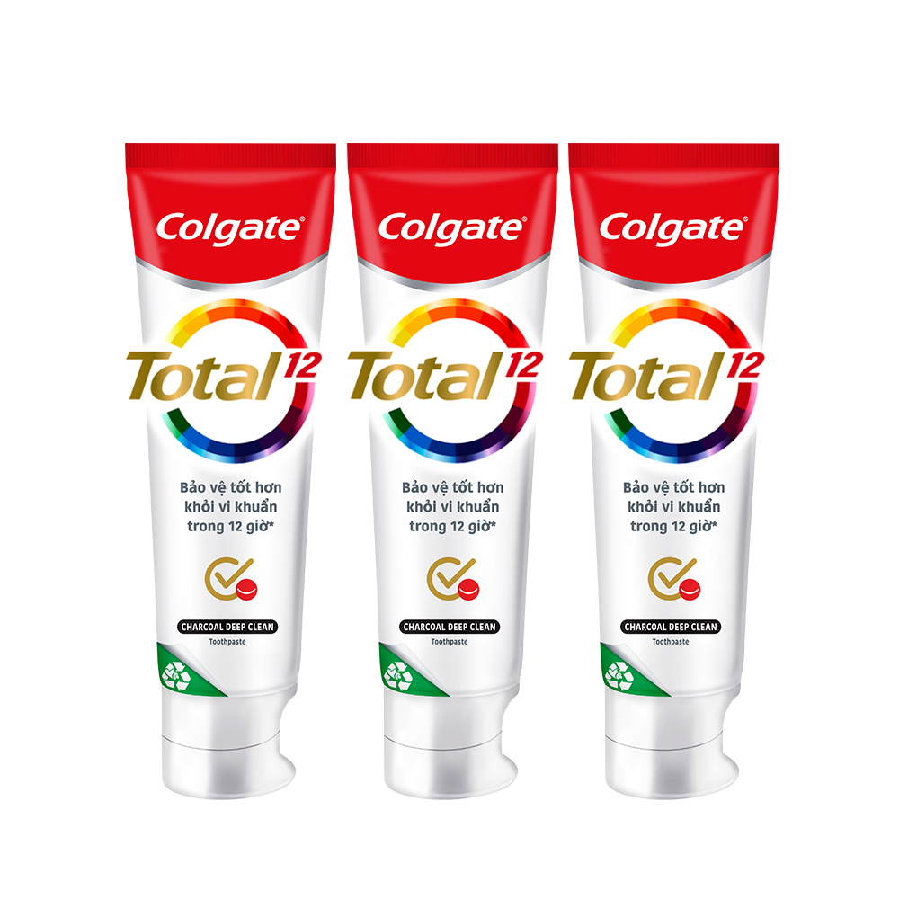 Bộ 3 Kem đánh răng Colgate giảm chảy máu nướu Total than hoạt tính bảo vệ toàn diện 170g/tuýp