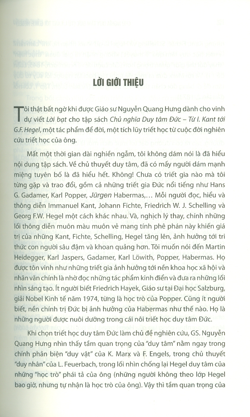 Chủ Nghĩa Duy Tâm Đức - Từ I.Kant Tới G.W.F Hegel (Tủ Sách Khoa Học, Giáo Trình KHXH & NV)