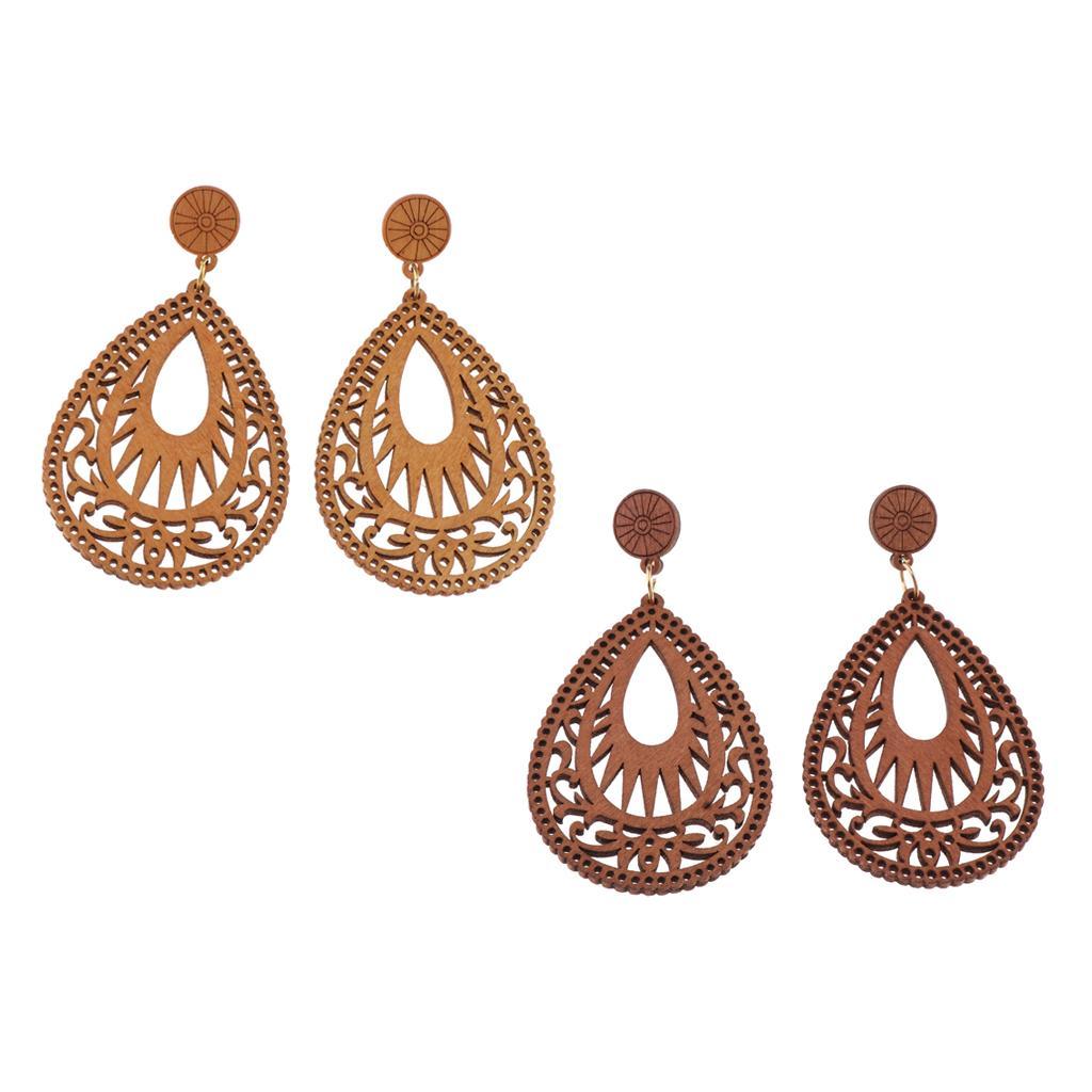 Bohemian Women Wooden Earrings Dangle Pendant Hook Earrings