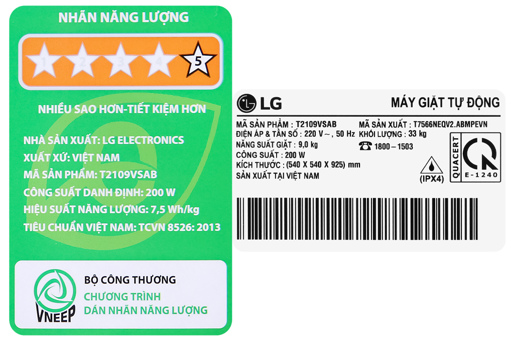 Máy giặt LG Inverter 9kg T2109VSAB - Hàng chính hãng(Giao Toàn Quốc)