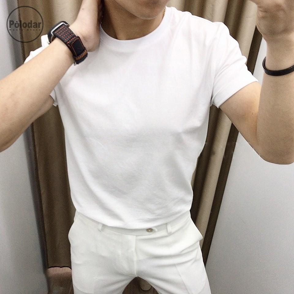 Áo thun trơn nam cổ tròn vải cotton dày dặn mềm mịn