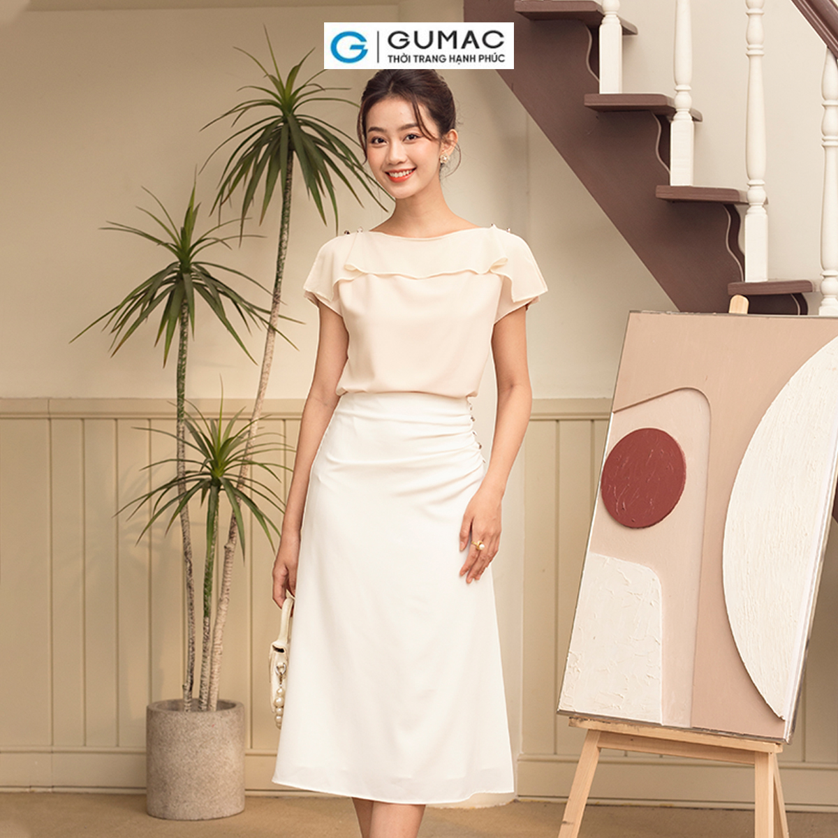 Chân váy A nhún sườn thời thượng sang trọng thời trang GUMAC VD06034