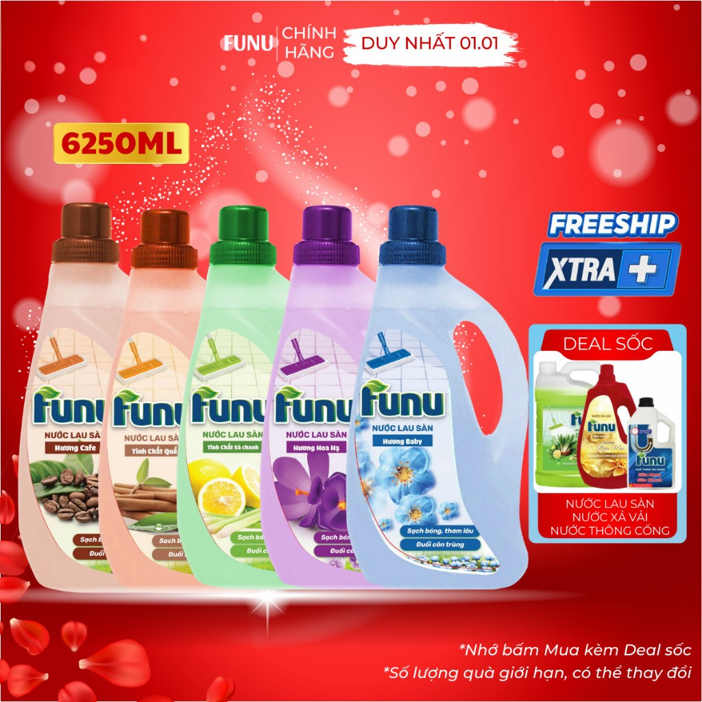 Nước lau sàn Funu cao cấp xua đuổi côn trùng sạch ngay sau một lần lau, khử mùi hôi thú cưng, an toàn